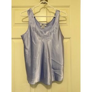 LAI Design Satin Camisole Women Medium Blue Floral Embroidered Scoop Neck Tank